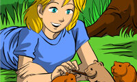 Een meisje en haar hamsters