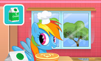 Rainbow Dash cooking M and M Cake